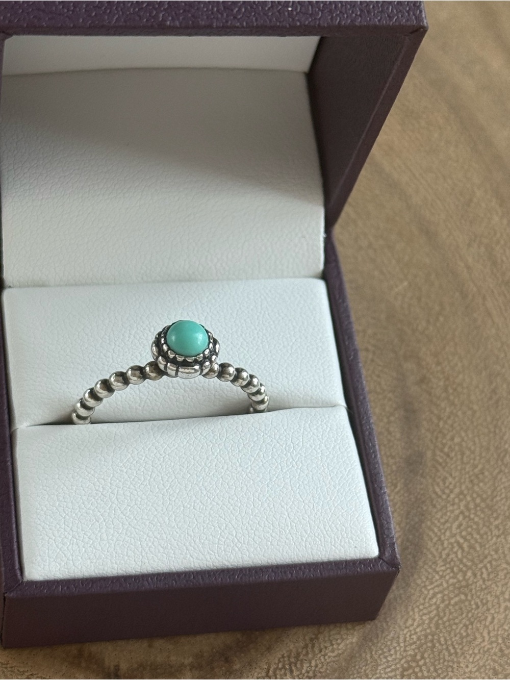 Pandora Sterling Silver Beaded Ring with Turquoise Stone